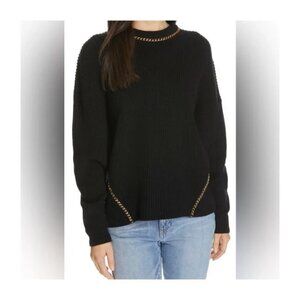 Joie Meliso Chain Cashmere Cotton Blend Pullover Sweater Caviar Size Medium